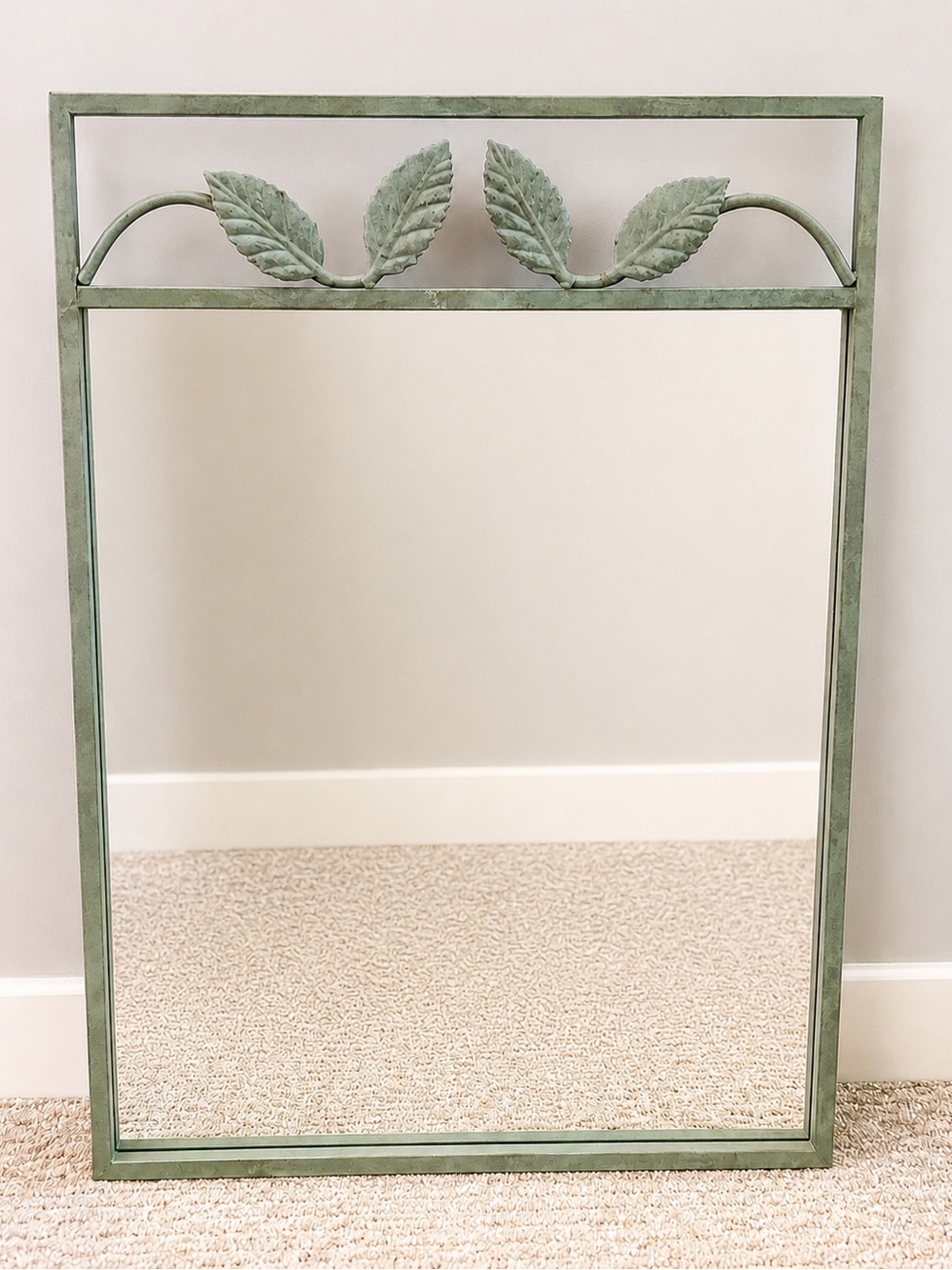 GTC International Verdigris Leaf Wall Mirror Botanical Green Metal Cottage Decor - Picture 1 of 7